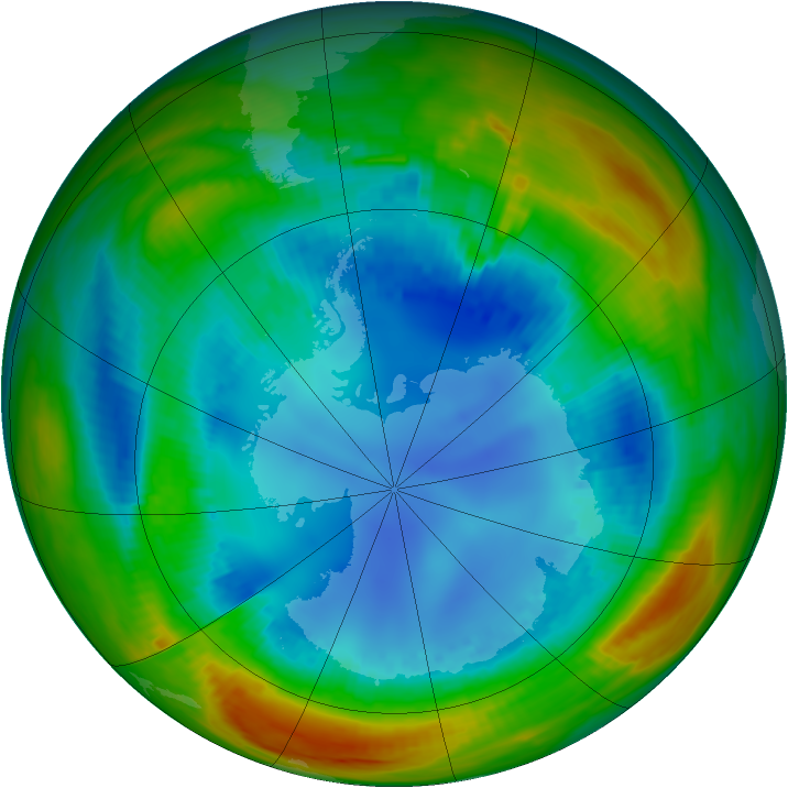 Antarctic ozone map for 14 August 1991